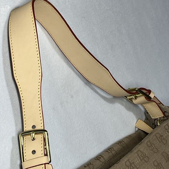 Dooney & Bourke Logo Monogram Print Jacquard Canvas Hobo Shoulder Bag Zip Top - Picture 6 of 16